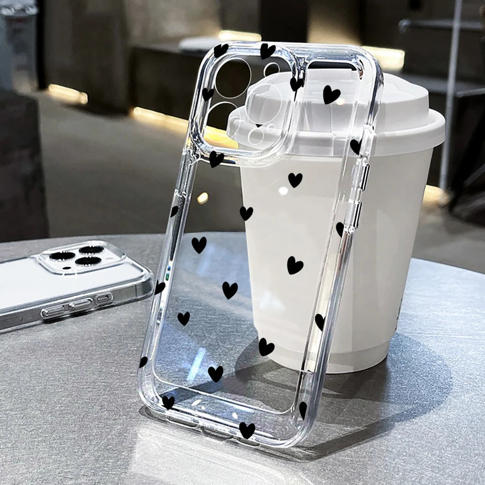 TPU Cute Love Heart Pattern Phone Case For iPhone 17 16 15 14 13 12 11 Pro Max X XS XR 7 8 Plus Shockproof Silicone Clear Cover