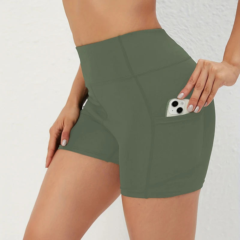 High Waist Push Up Fitness Sports Shorts Women 2026 Summer Quick Drying Pocket Cycling Shorts Woman Solid Tights Yoga Shorts
