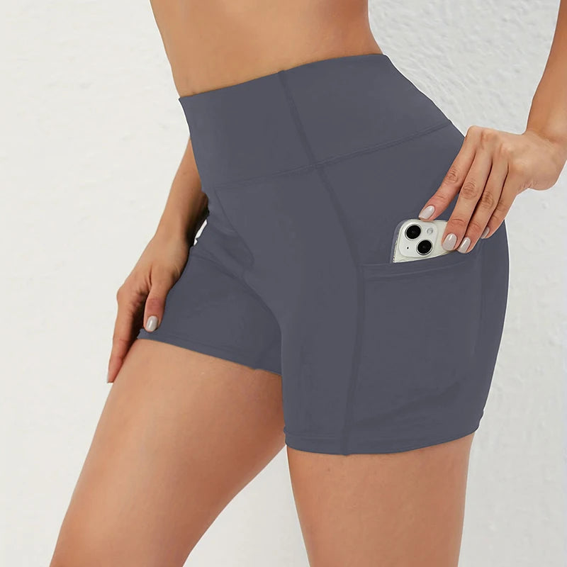 High Waist Push Up Fitness Sports Shorts Women 2026 Summer Quick Drying Pocket Cycling Shorts Woman Solid Tights Yoga Shorts