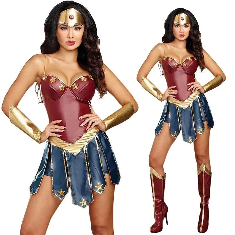 Halloween Superhero Costume Dress for Women Cosplay Costumes Stage Perfomance Costume Sexy Clothing Leather Fancy Dress