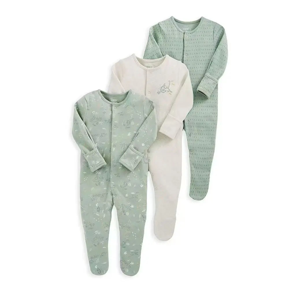 3pcs/Lot Cotton Soft Baby Romper Jumpsuit for Boys Girls with Zipper Footed Long Sleeve Pajama Sleepsuit Outfit Infant Clothes