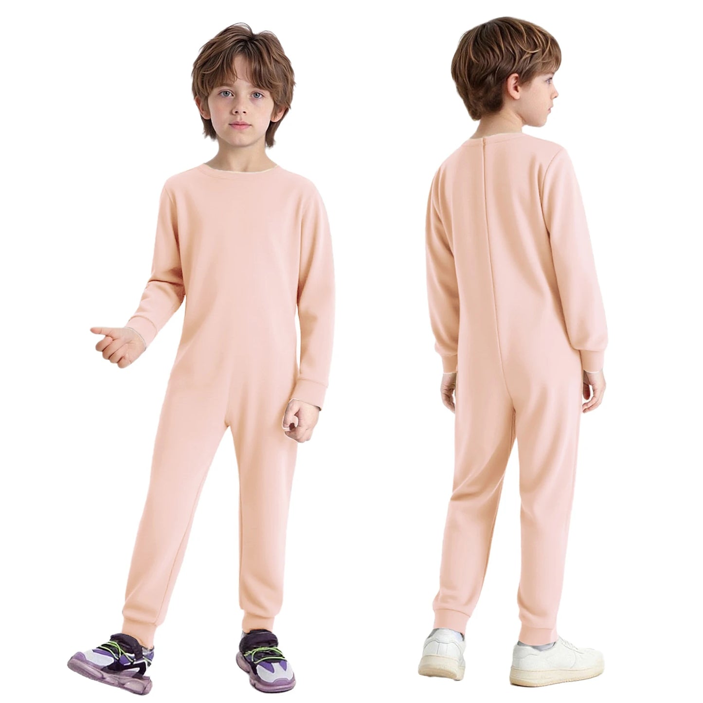 Children Special Needs Adaptive Clothing Solid Color Long Sleeve Zipper Back Jumpsuit Cotton Rompers Workout Sports Bodysuit
