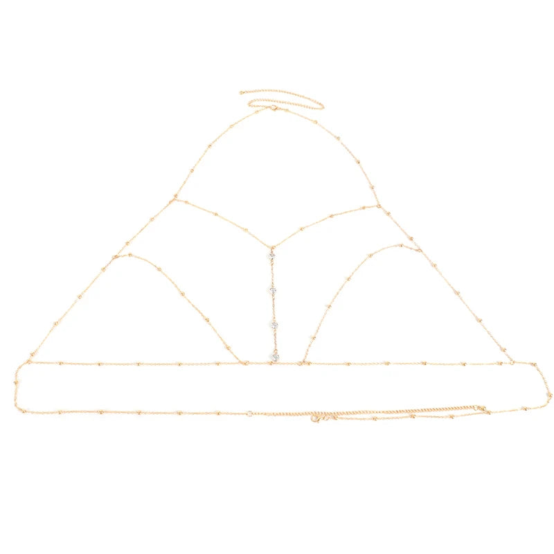 Body Jewelry Sexy Chest Chain Bikini Belly Chains for Women Cross Waist Chains Female Body Suit Girl Fashion Beach Simple Luxury