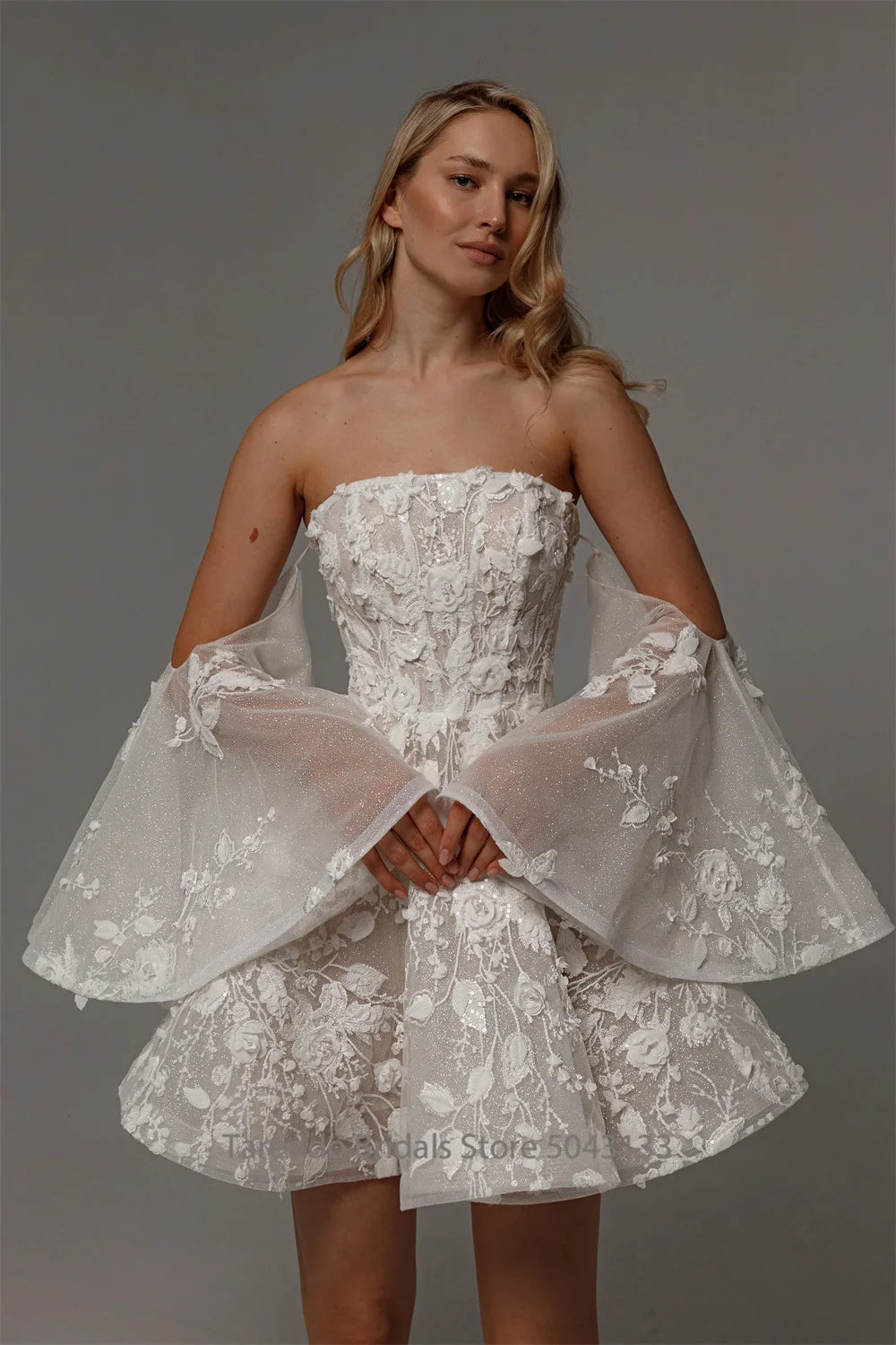 Customized Off Shoulder Two Pieces Wedding Dress Lace Applique Detachable Skirt 2in1 Style Versatile Design Bridal Dress