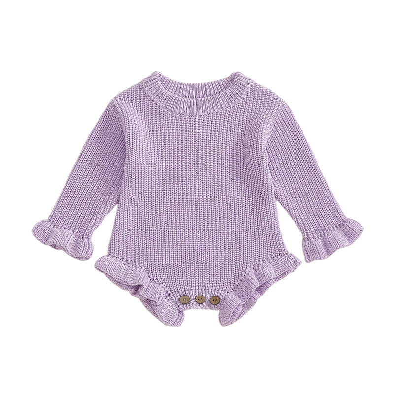 Baby Clothing Autumn  Rompers Cotton Knit Girl Romper Long Sleeve Ruffle Trim Infant Jumpsuit Overalls Newborn Clothes
