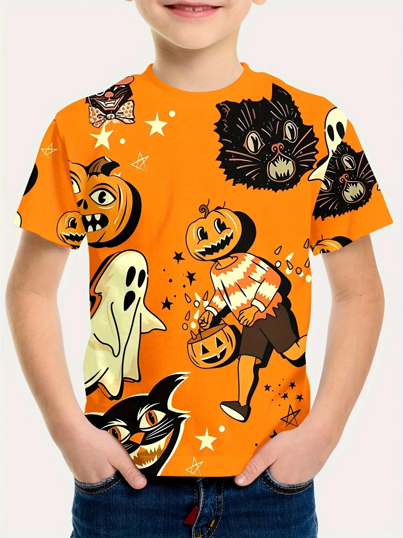 Children's Clothing Halloween Pumpkin Monster Graphic T-Shirt Boys Casual Short Sleeve Tee Halloween Gift for Kids Clothes 2-14Y