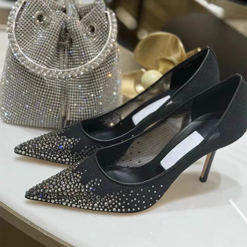 2026 European and American Women's New Mesh Pointed High Heels Shallow Mouth Sexy Fashion Shoes