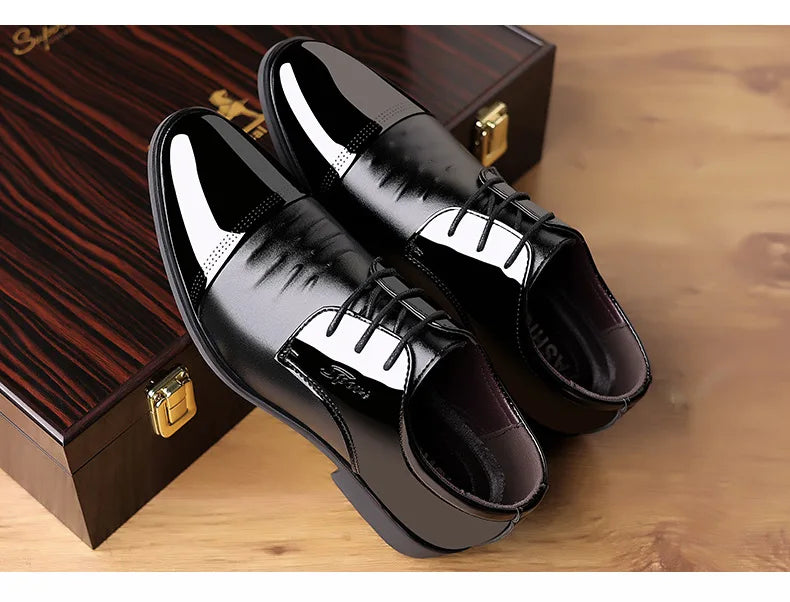 Glossy Leather Men's Shoes Casual Wedding High-Heeled Pointed-Toe Business Style British Leisure Men's Footwear