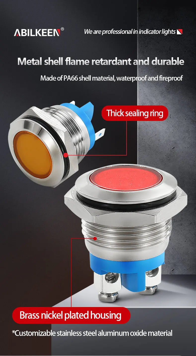 ABILKEEN 20PCS 6MM Mini Industrial Signal Indicator Light 3-6V 12-24V 110V 220V  IP65 Waterproof Metal Pilot Light