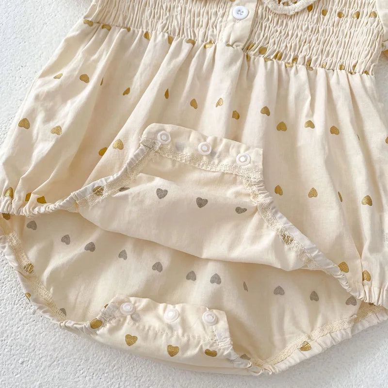 Summer new baby clothes for 0-3 years old, baby and girl big lace lapel love print short-sleeved jumpsuit