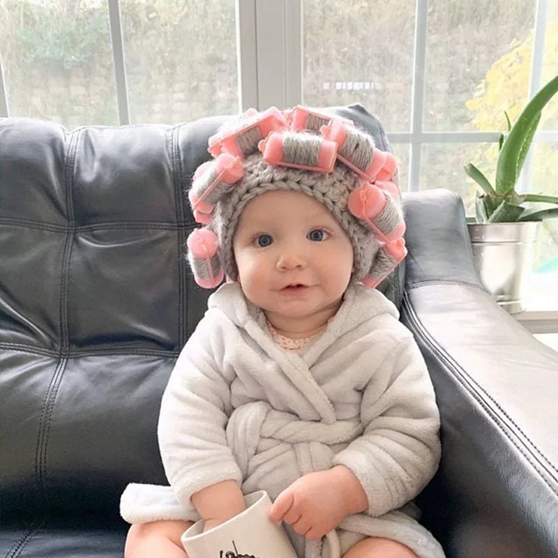 Soft Crochet Toddler Curler Hat Old Lady Costume Wig Baby Kids Dress Up Funny Granny Costume Photo Prop Halloween School Play