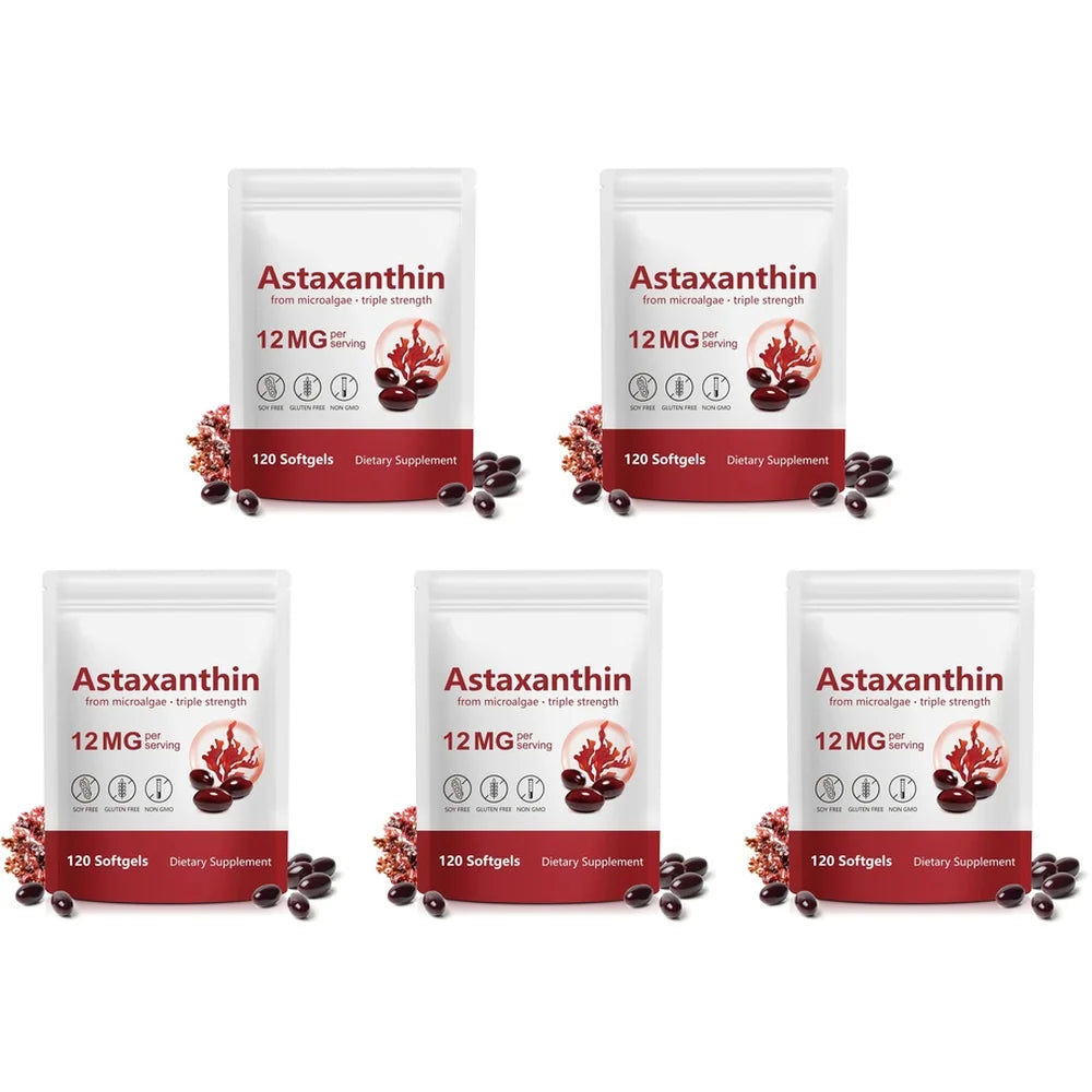 Astaxanthin Softgels 12 Mg From Microalgae Triple Strength, Antioxidant Support for Skin Aging, Eye Health, 120 Softgels