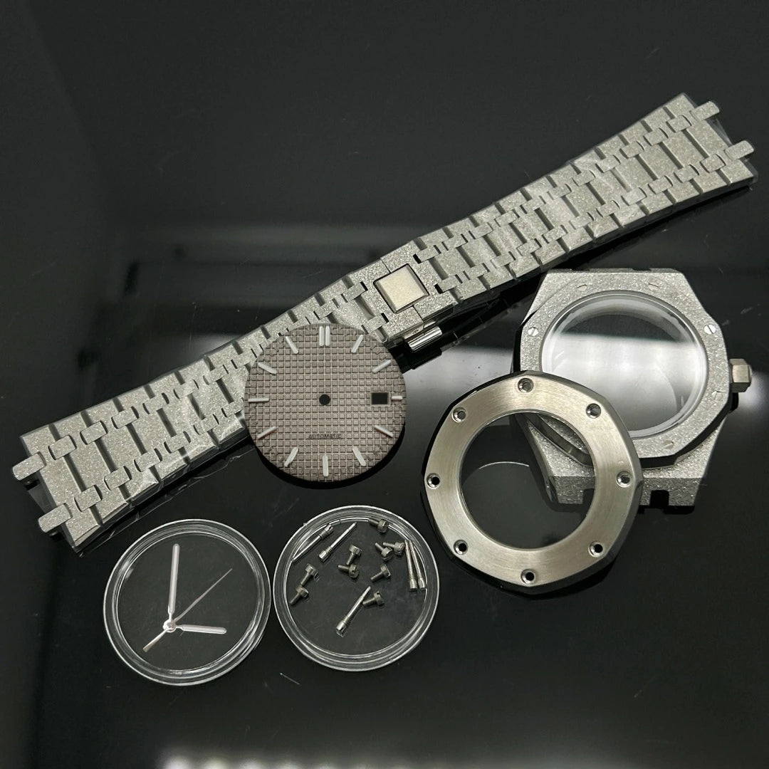 41mm Gold Black Matte Star Sand Steel Case Strap with 31.8mm Watch Dial for Oak NH35 NH36 NH70 Automatic Movement Watch Hands