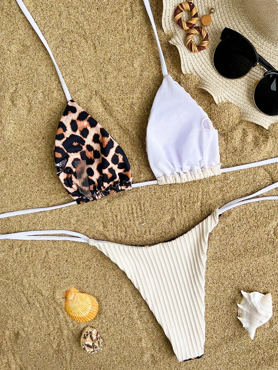 Halter Splicing Leopard Bikinis 2026 Satin Bikini Female Swimsuit Women Swimwear Two-pieces Bikini Set Micro Bathing Suit Swim