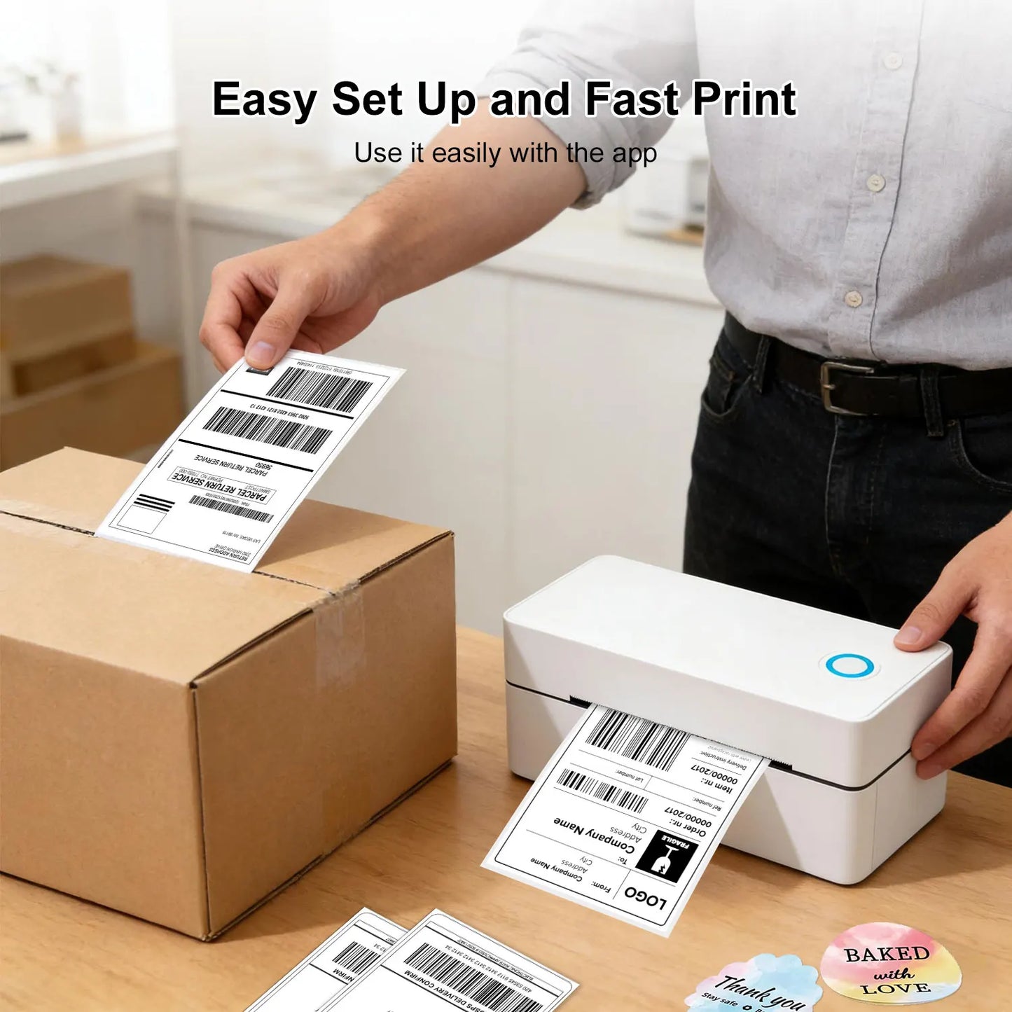 Bluetooth Thermal Label Printer, Portable Inkless 4x6 Inch Label Printer for Package Shipping