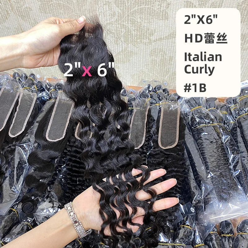 HD Premium 20 Inch 2*6 Lace Closure  Burmese Curly Human Hair Full Hand Weaving Brazilian Virgin Remy for Black Women Wig Making