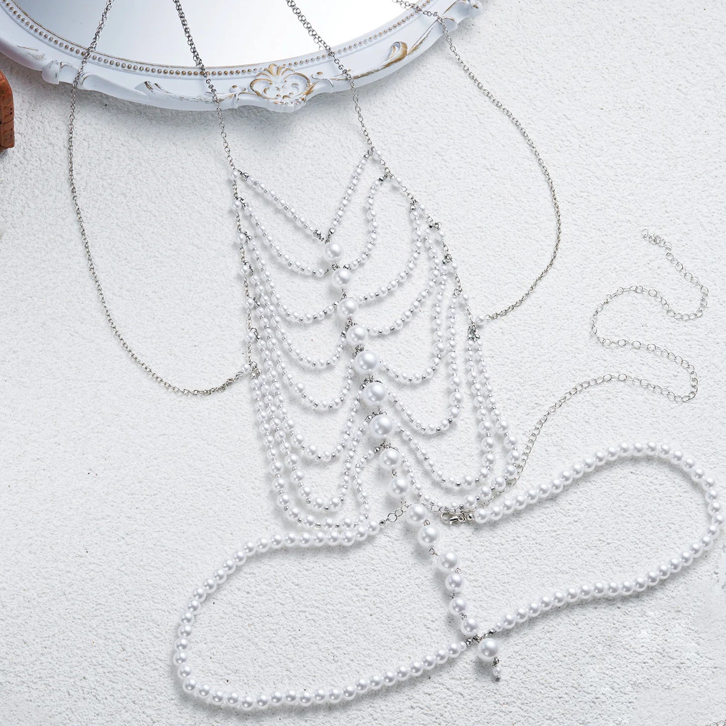 Luxe Imitation Pearl Body Chain for Women Beaded Halter Chest Chain Layered Top Bridal Wedding Party Fashion Jewelry Gift