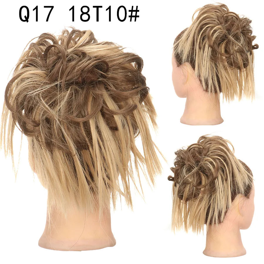 Synthetic Hair Bun Extensions Messy Curly Elastic Hair Scrunchies Hairpieces Synthetic Chignon Donut Updo Hair Pieces for Women
