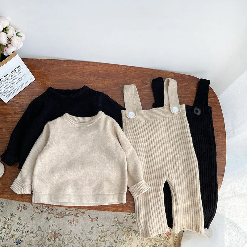 2PCS Baby Girls Clothes for Children Solid Sweater Bib Pants 2Pcs/Set Toddler Fashion Tracksuits