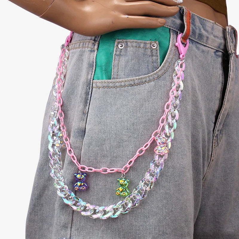 Round Cute White Pearl Belly Chain for Women Trousers Hipster Pant Jean Resin Keychain Ring Clip Tassel Art Accessory