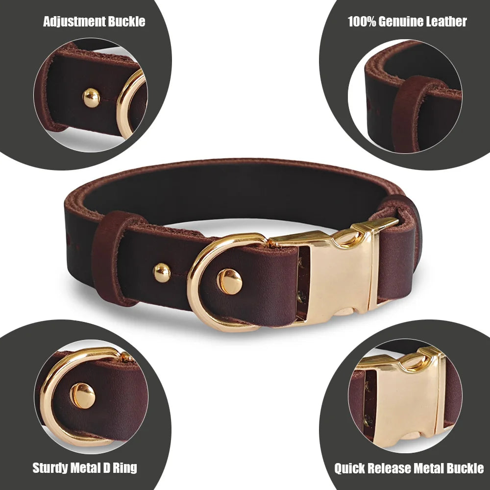 First-Layer Cowhide Dog Collar, 3 Sizes For Puppies/Small/Medium Dog, Soft Skin-Friendly Durable Outdoor Walking Dog Collar