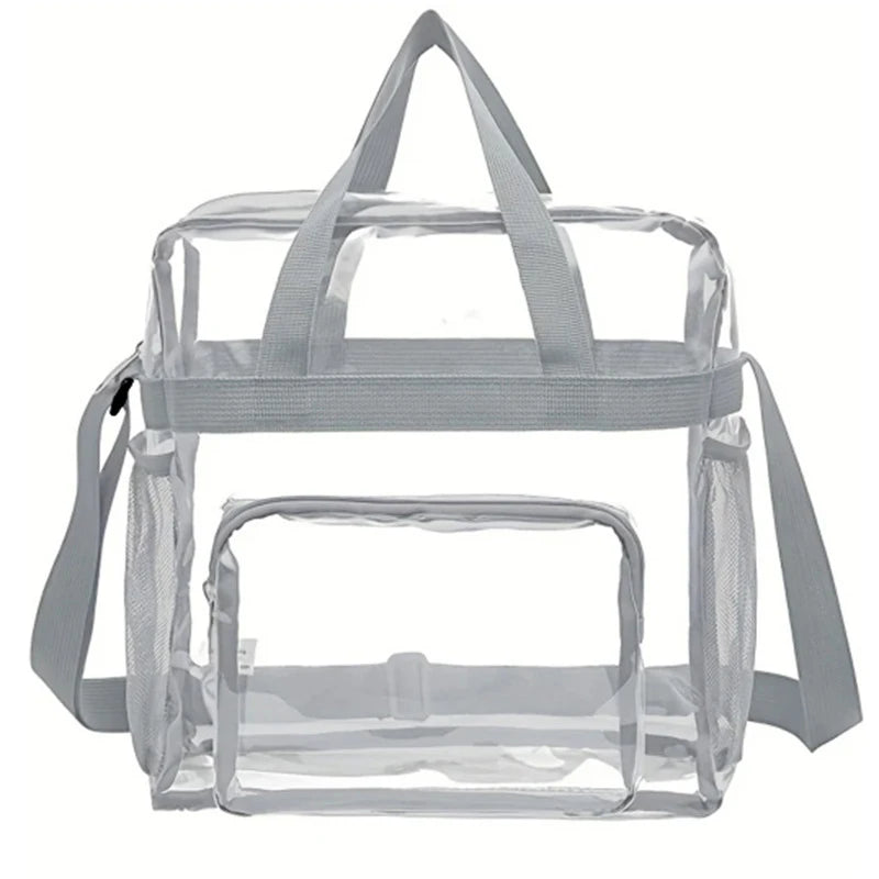 【S】Large Capacity PVC Transparent Bag Portable Washing Bag Clear Tote Multi Pocket Handbag for Home Use Durable Material
