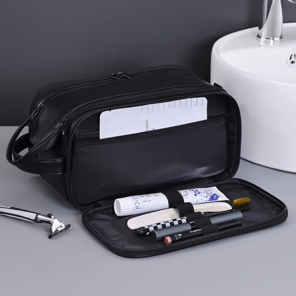 Multi Pockets PU Toiletry Bag For Women Men Travel Essentials Makeup Bags Waterproof Hanging Bag Cosmetic Washing Organizer Bag