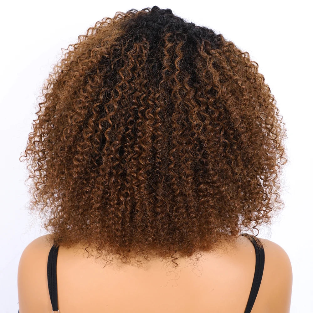 Lekker Highlight Brown Kinky Curly Bob 100% Human Hair Wigs For Women Brazilian Remy Hair Full Machine Made Clearance Curly Wigs