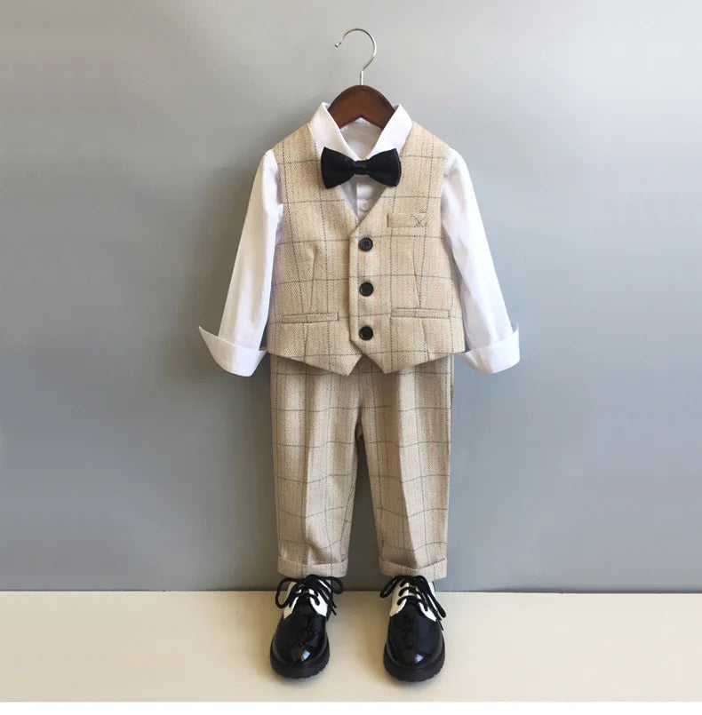 Autumn Winter Children Boys Formal Suit Kids Boys Wedding Suit 1-14Y Teenager Boy Blazer Vest Pant Suit Elegant Boys Kid Costume