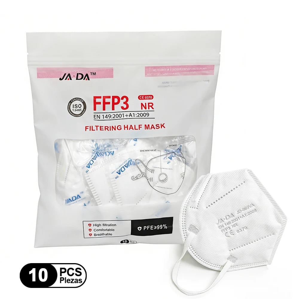 10/30 PCS EU FFP3 Face Masks Breathing Valve Sponge Strip Dustproof CE0370 Anti Haze Workshop 7-Layer Individually Pack