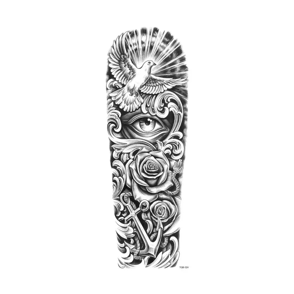 Waterproof Temporary Tattoo Stickers Clock Eye Large Arm Tattoo for Men Women Tiger Animal Fake Tatoo Sleeve