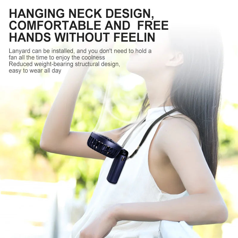 Handheld Mini Electric Fan Foldable Portable Neck Hanging Fans 5 Speed USB Rechargeable Fan With LED Display Screen Phone Stand