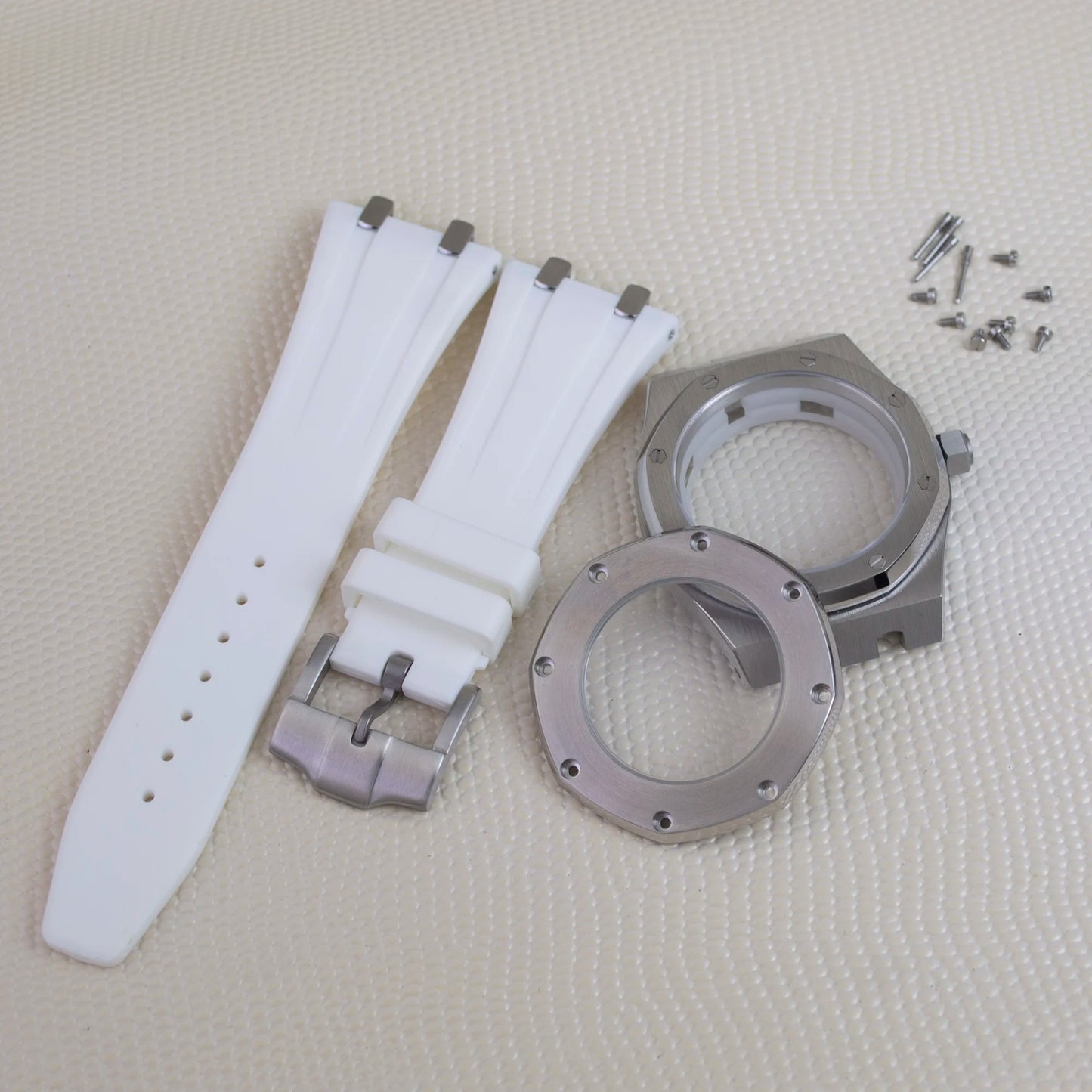 42mm Octagon Watch Case Rubber Strap Sapphire Crystal 10bar for 31.8mm Dial Royal Oak NH35 NH36 Movement Watch Modified Parts