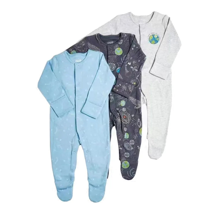 3pcs/Lot Cotton Soft Baby Romper Jumpsuit for Boys Girls with Zipper Footed Long Sleeve Pajama Sleepsuit Outfit Infant Clothes