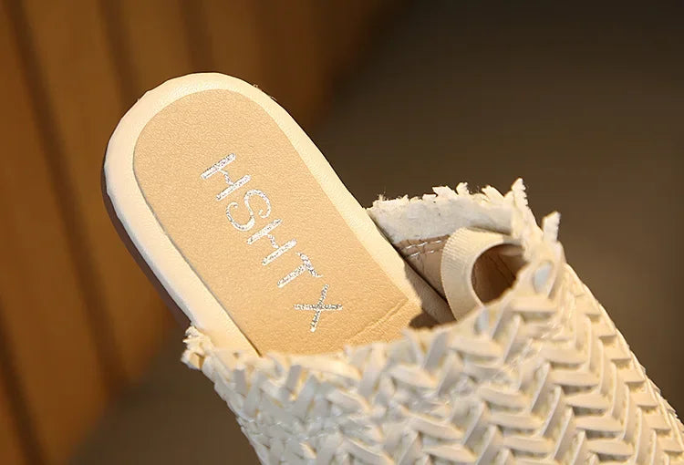 Girls Summer Shoes Weave Knitted Design Children Flat Shoes Kids Summer Sandals Princess Sweet Soft Fashion 2 in 1 Slippers Cute