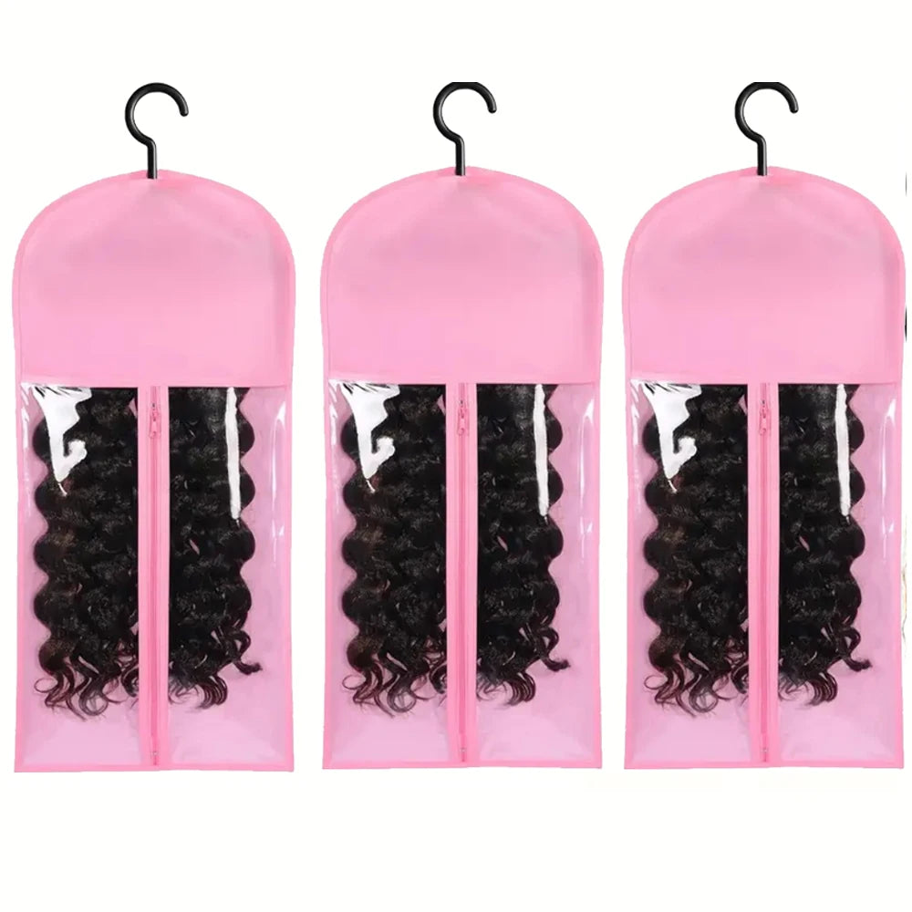 10PCS/3PCS/6PCS/1PCS Hair Extension Storage Bag with Hanger Transparent Wig Organizer Dustproof Holder for Hair Pieces