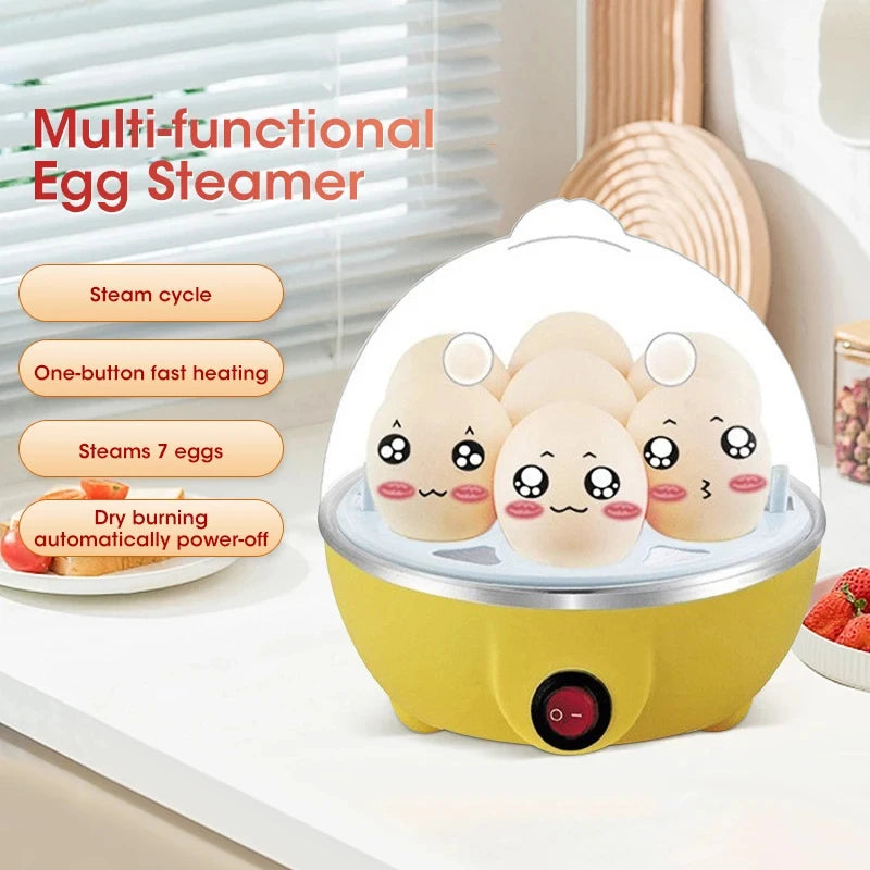 7-Egg Capacity Automatic Egg Cooker Multi-Functional Steamed Egg Boiled Custard Maker Home Breakfast Kitchen Appliance