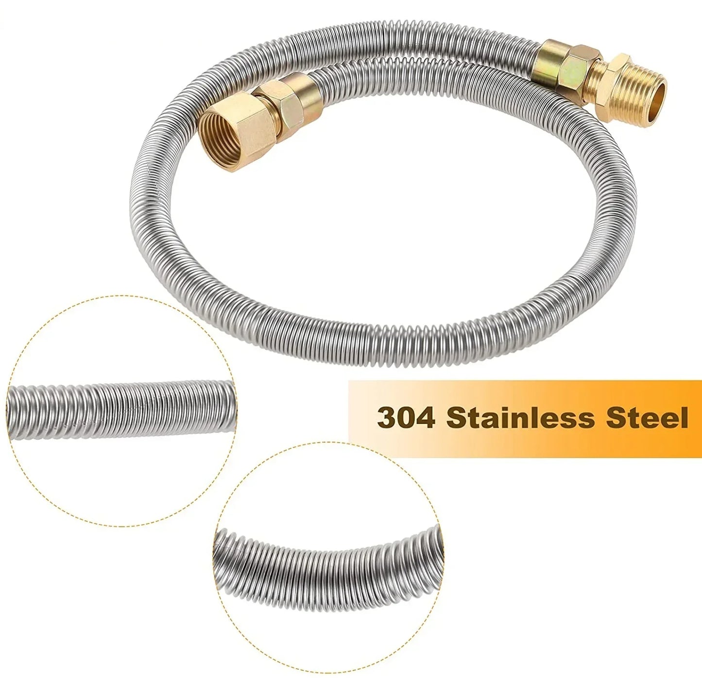 1pc Propane Fire Pit Corrugated Hose Tube Stainless Steel 24" Corrugated Pipe +Adapters 1/2" NPT Male/Female Strove 3/8" Connect
