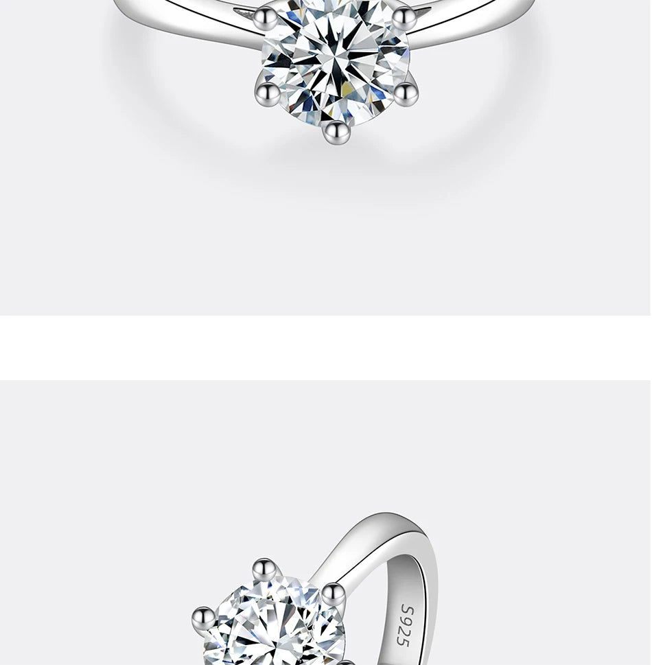 PERMANY 0.3-2CT Moissanite Ring for Women S925 Pure Silver Classic Six Claw Laboratory Diamond Wedding Ring Fashion Jewelry