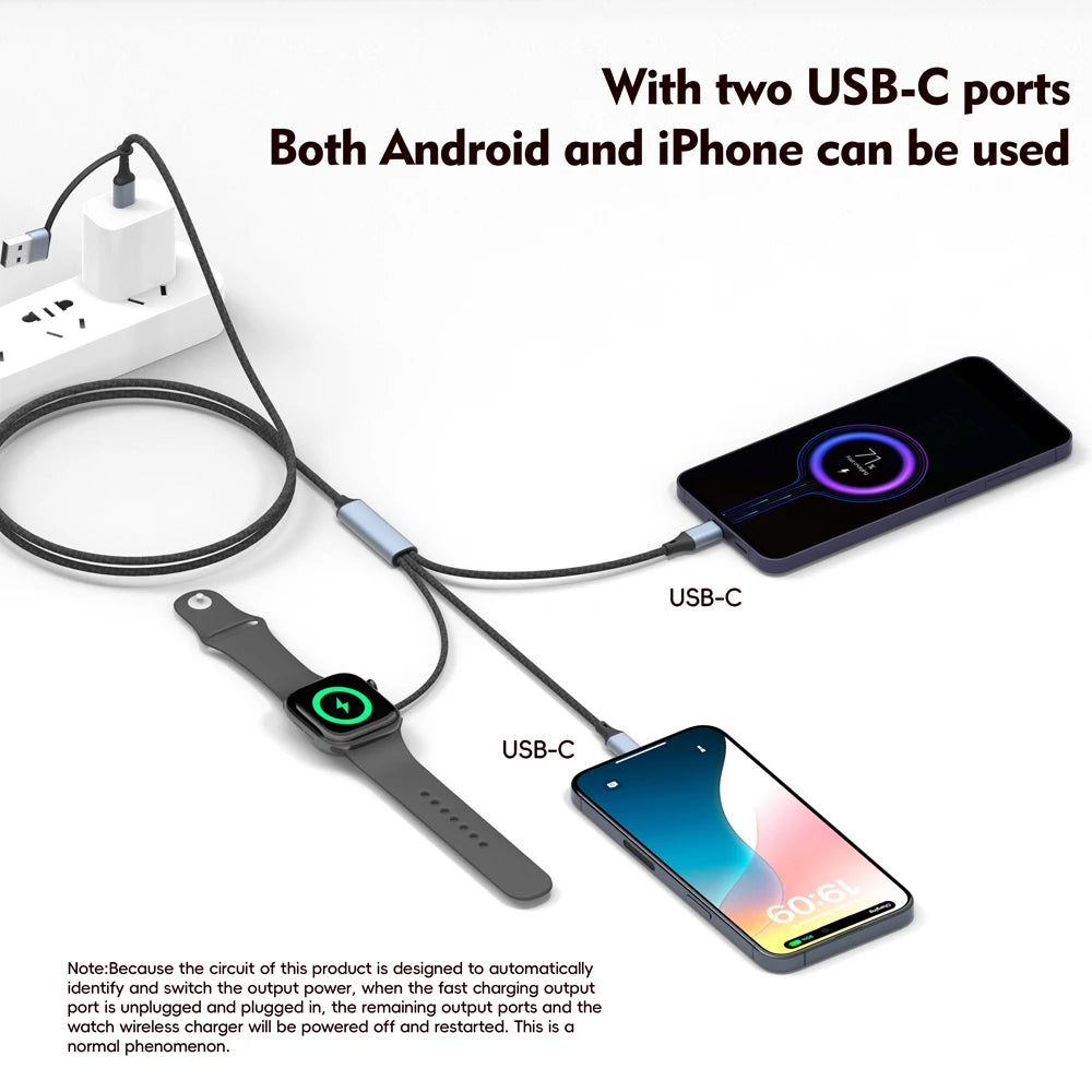 3 In1 Wireless Charging Cable for Mobile Phones with USB-C Wireless Charger for IPhone13 14 16