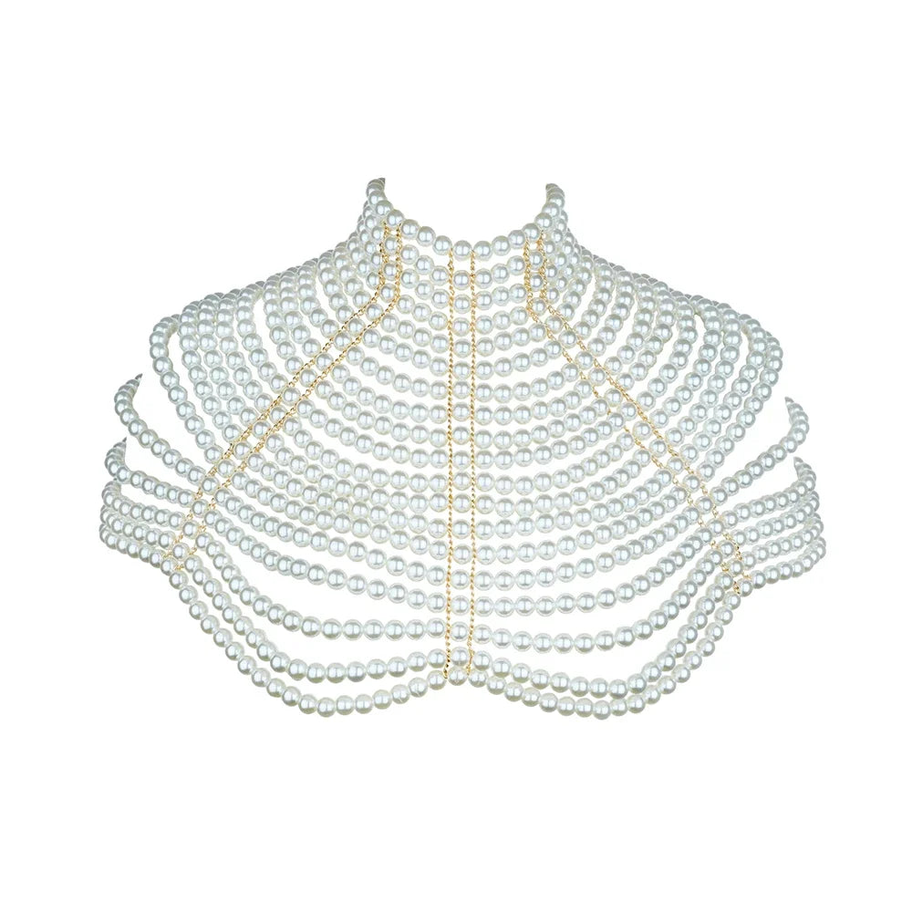 Sexy Pearl Body Chain For Women Necklaces Shawl Female Punk Style Beaded Collar Shoulder Sweater  Long Chain Bridal Body Jewelry