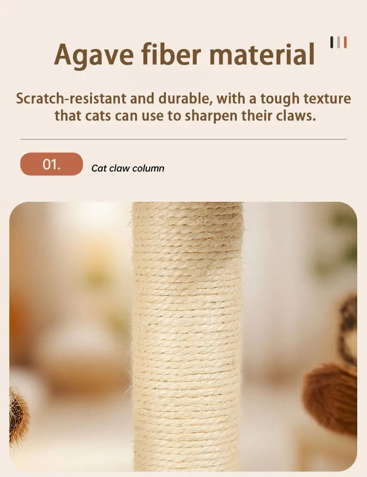 Agave Non-Shedding Cat Tree Vertical Scratching Post with Toy Self-Amusement Cat Toy Scratching Board for Cats