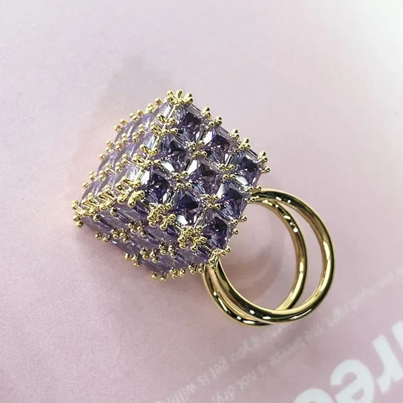 Original 2025 New Magic Cube Ring Party Gift Luxury Fine Jewelry Charm Green Crystal Fashion Women Attending Cocktail Party Ring