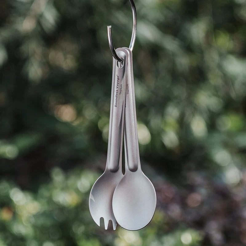 Boundless Voyage Titanium Cutlery Reusable Spoon Spork Set Lightweight Camping Tableware Outdoor Flatware