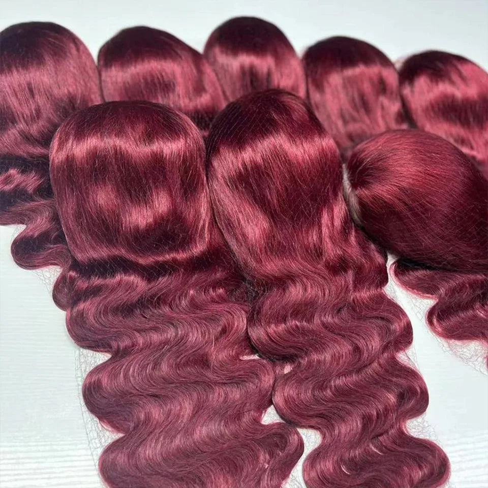 28 Inch 13x4 Burgundy 99J 200 Density Body Wave Lace Frontal Wigs Transparent Lace Pre plucked Human Hair wigs For Women