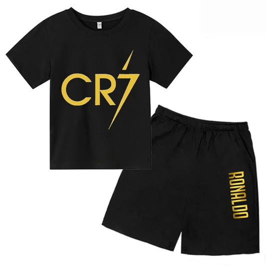 Summer CR7 Printed Short Sleeve Children Set Casual Fashion Tops and Shorts 2pcs Set Kid Boys Girls Sports Tshirts Set Outfits
