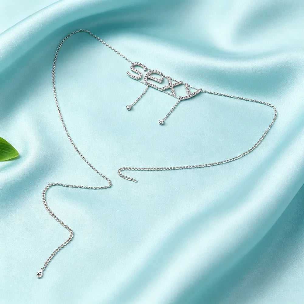 Sexy Rhinestone Letter Belly Chain, Adjustable Crystal Waist Jewelry, Summer Beach Bikini Body Accessory for Women & Girls.