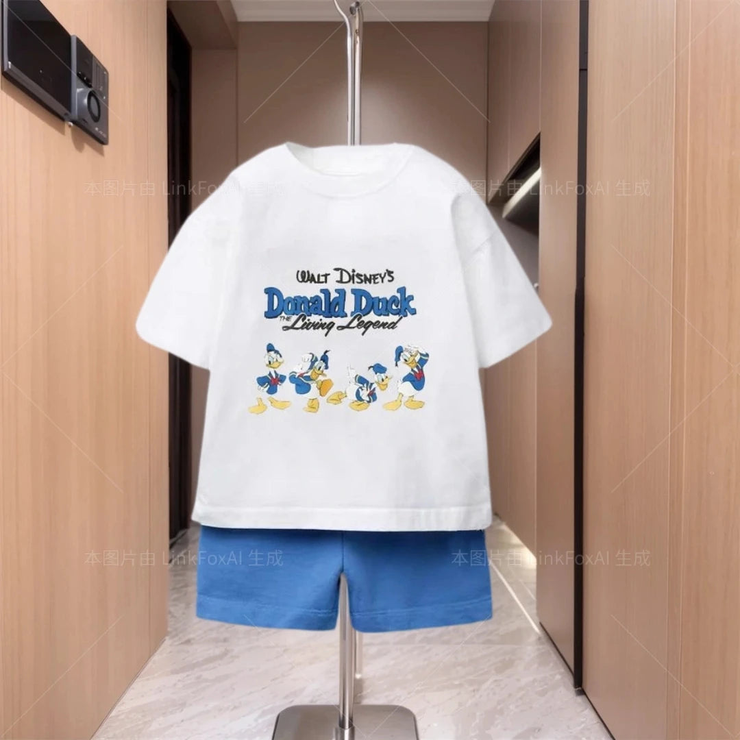 2025 Summer Kids Clothes Short Sleeve Outfits Cartoon T-shirt+shorts Children Trendy Round Neck Tees Versatile Shorts Suits