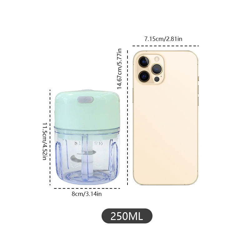 250ml mini rechargeable garlic chopper and meat grinder, durable and sturdy, suitable for grinding garlic, chili, onions, ground meat, nuts, and more