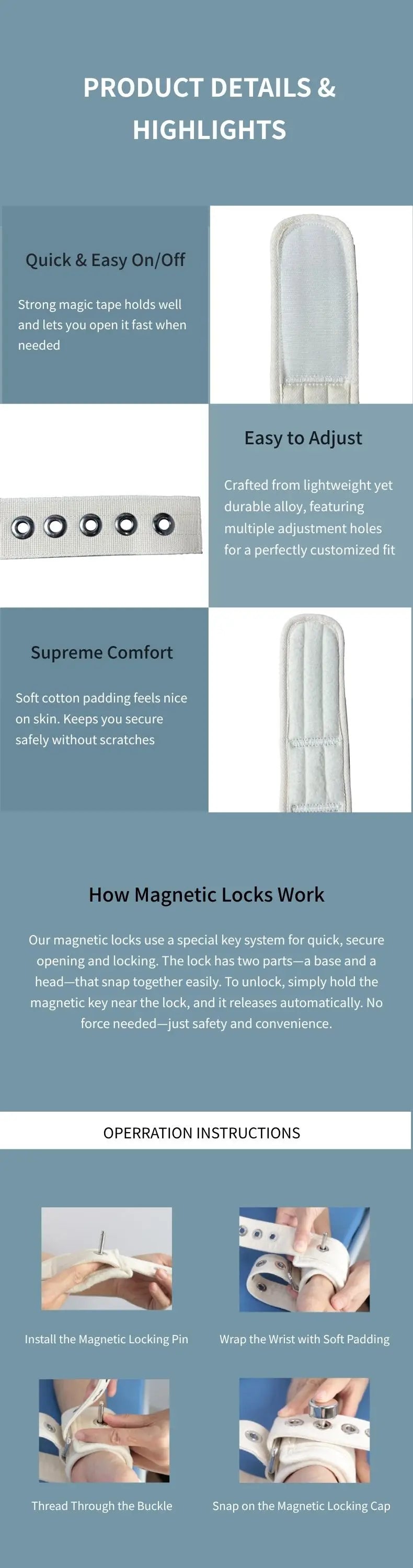 PVC Magnetic Lock White Cap with Stainless Steel Pin Plastic Lock for Restraint Belt Accessories Tools